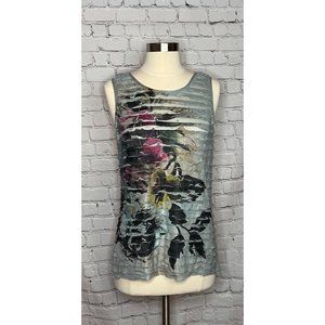 Apt. 9 Women's Gray Watercolor Graphic Horizontal Ruffle Tank Top M